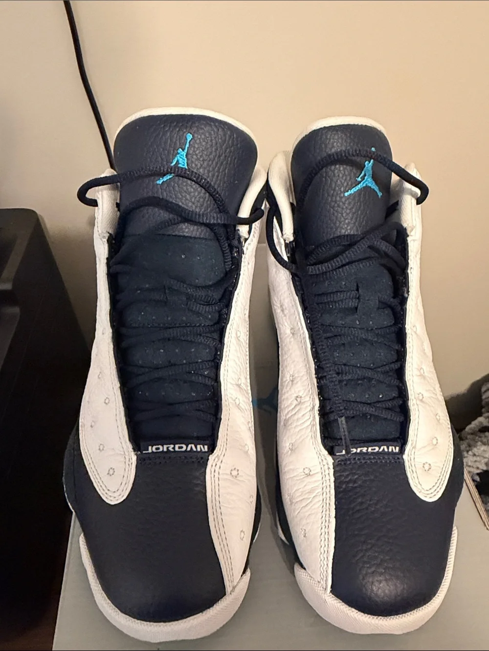 Jordan Men’s Navy, White & Teal High-Top Basketball Sneakers